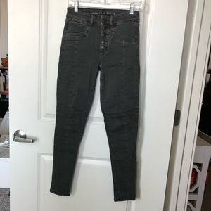 American Eagle Hi-Rise Gray Button Up Jeggings